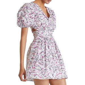 French Connection Flores Puff Sleeve Mini Dress waist cut outs wrap front v neck
